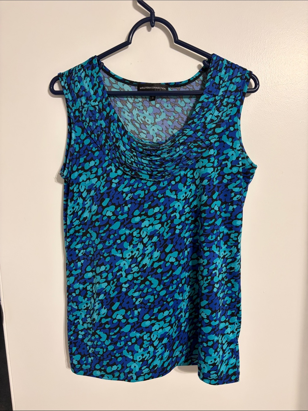 Sleeveless Teal & Blue Cowl Neck Tank Top